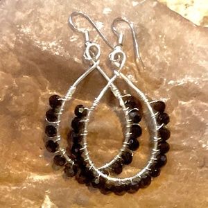 Sterling Silver and Black Faceted Crystal Teardrop Earrings
